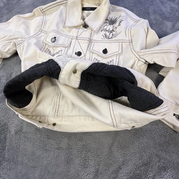 Marc Jacobs Denim Jacket Medium 2002 Archive Graphic Sketch Off White Y2K Jean - Picture 15 of 16